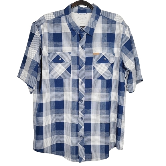 Orvis Men's Blue Plaid Checker Button Front Top - Picture 1 of 4